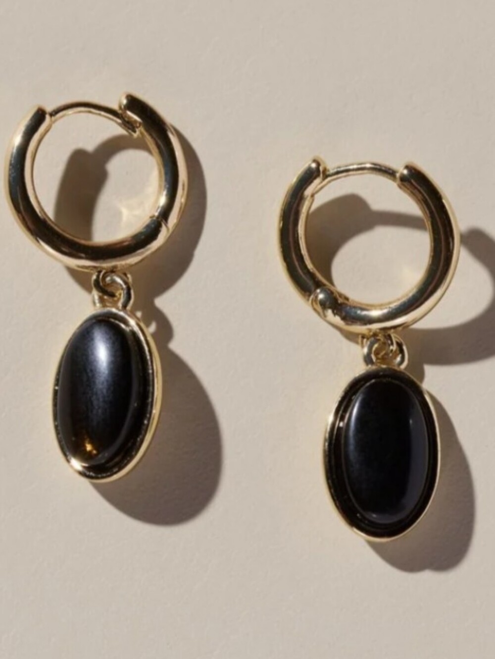 NEW Nickel And Suede Gold Huggies With Black Stone Charms